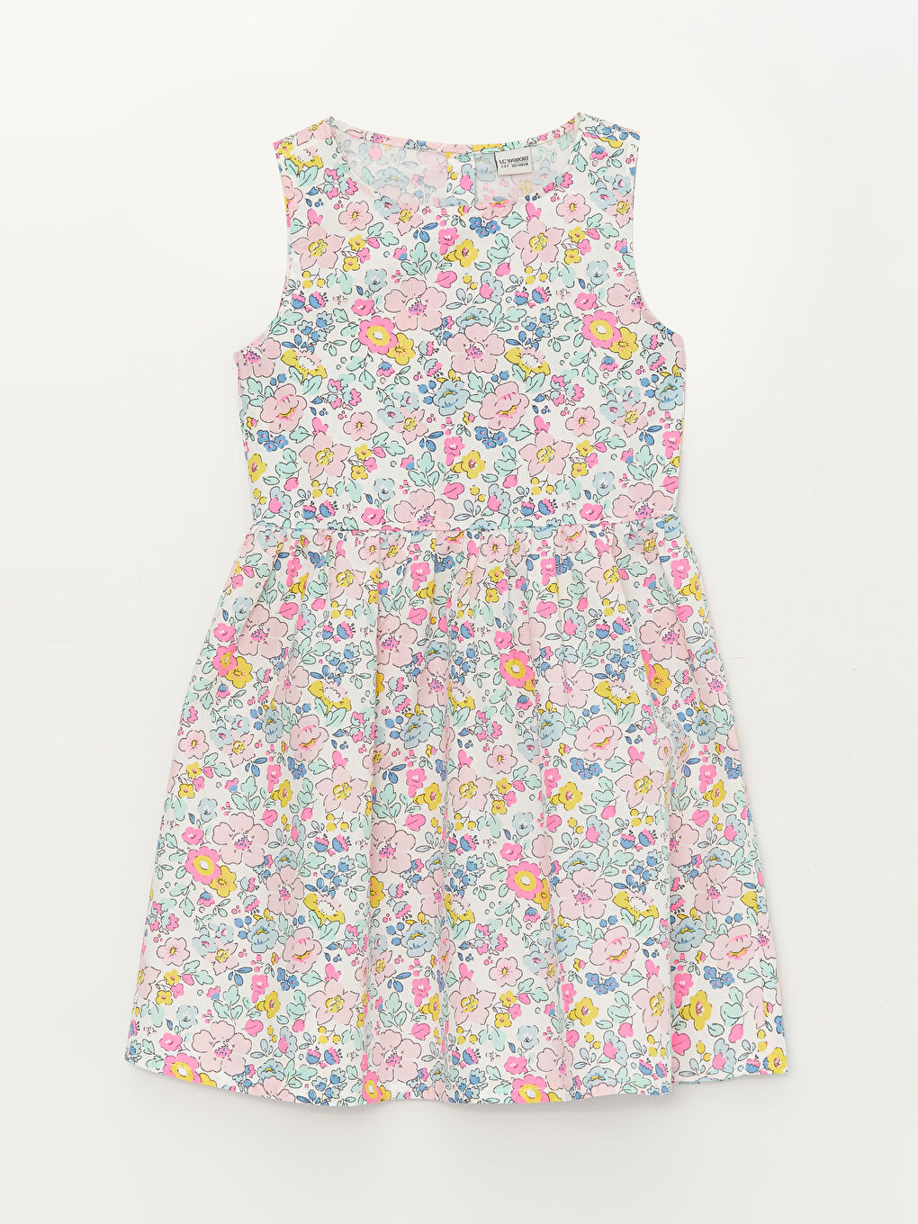 Ekru Bisiklet Yaka Desenli Kız Çocuk Elbise