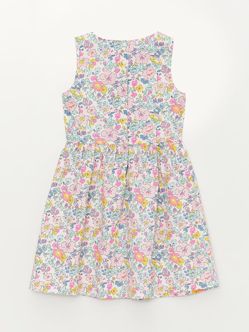 Ekru Bisiklet Yaka Desenli Kız Çocuk Elbise-1