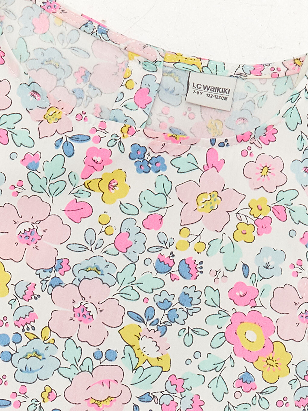 Ekru Bisiklet Yaka Desenli Kız Çocuk Elbise-2