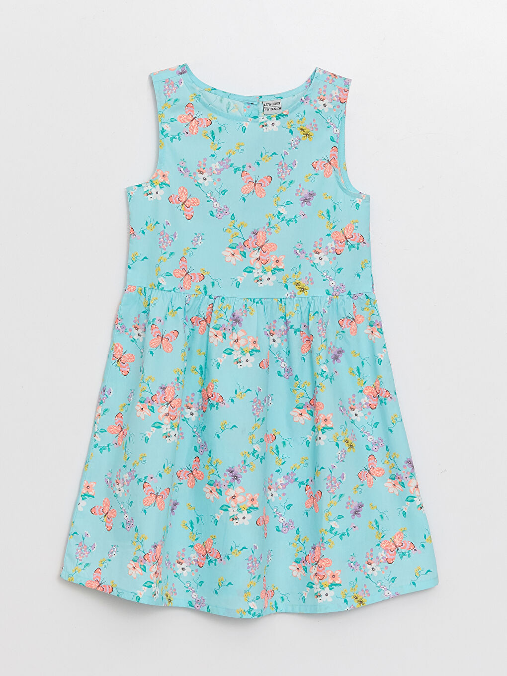 Turkuaz Bisiklet Yaka Desenli Kız Çocuk Elbise