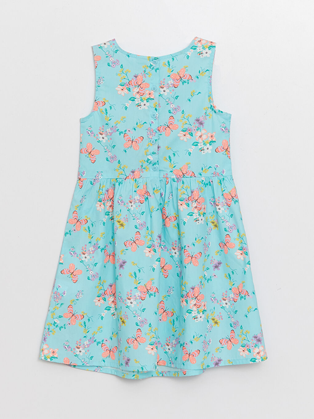 Turkuaz Bisiklet Yaka Desenli Kız Çocuk Elbise-1