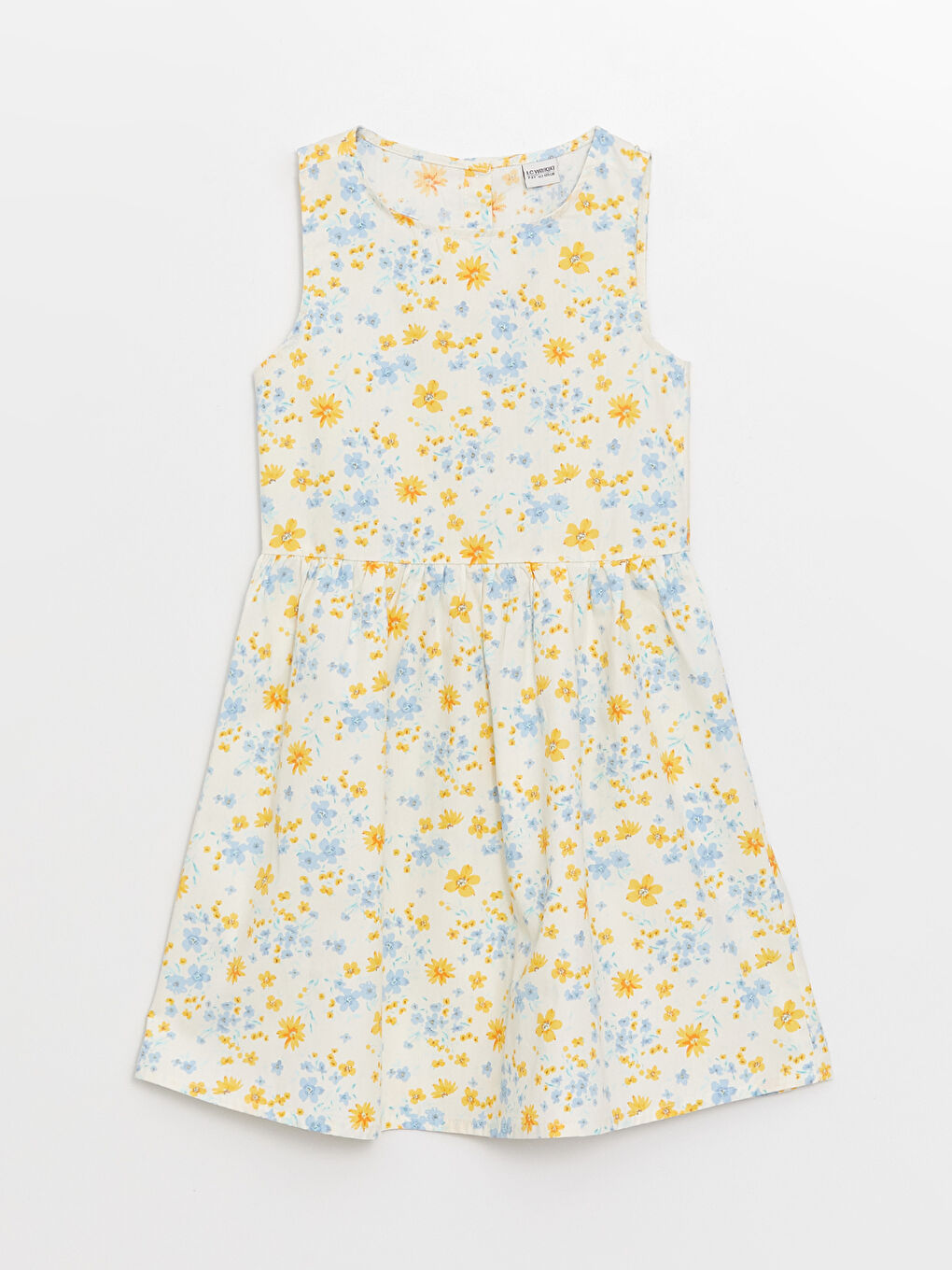 Ekru Bisiklet Yaka Desenli Kız Çocuk Elbise