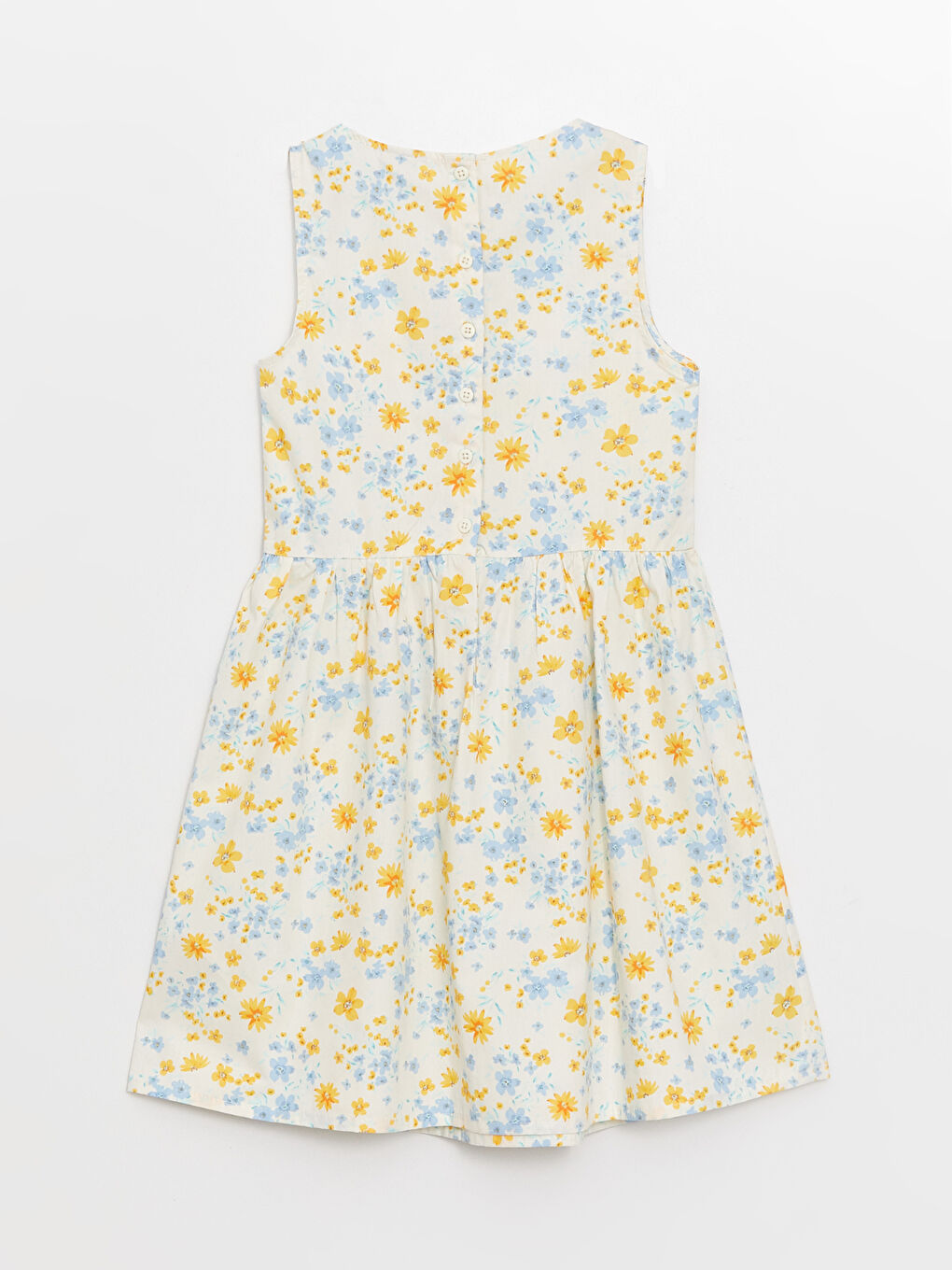 Ekru Bisiklet Yaka Desenli Kız Çocuk Elbise-1