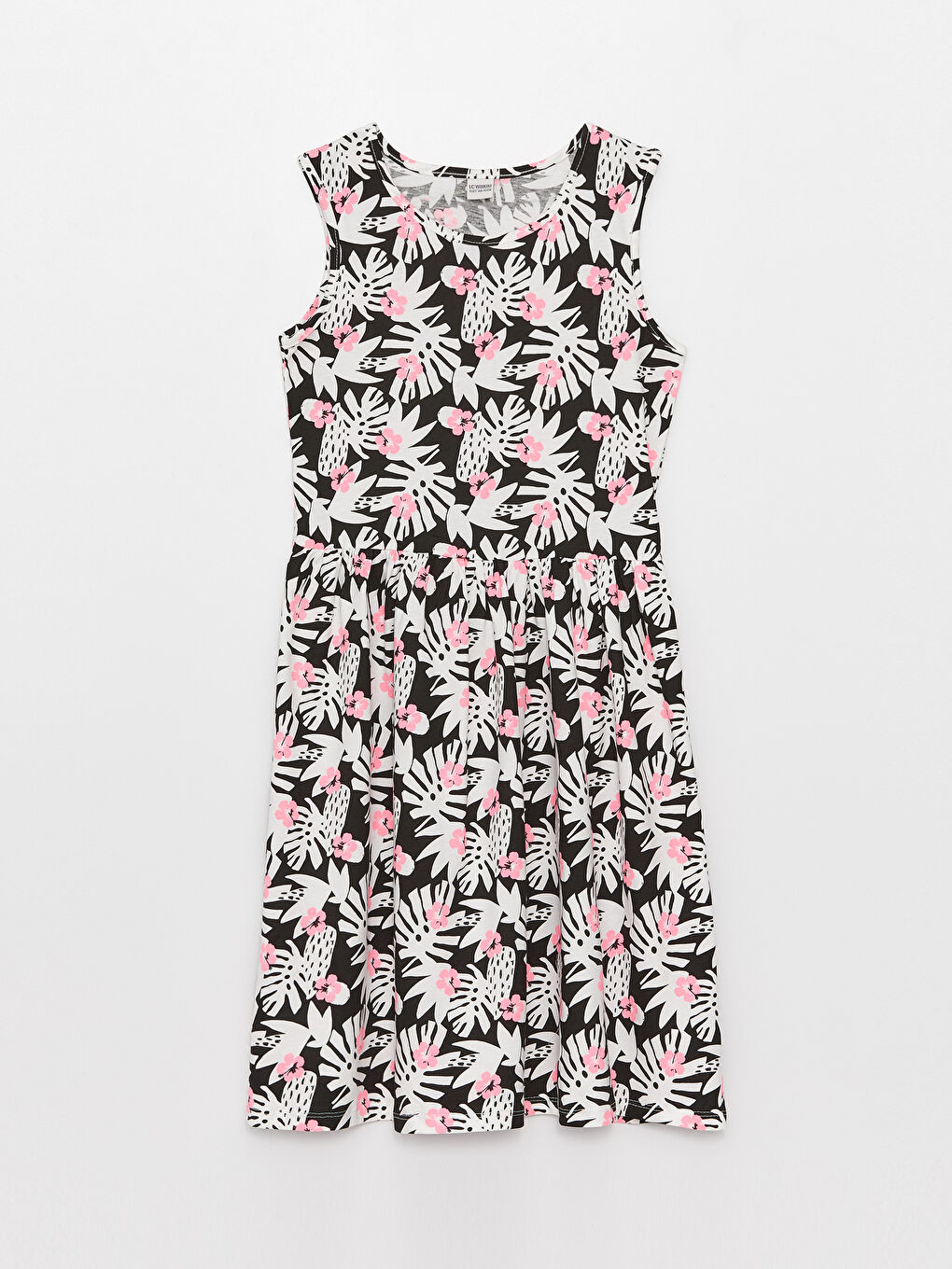 Siyah Bisiklet Yaka Desenli Kız Çocuk Elbise