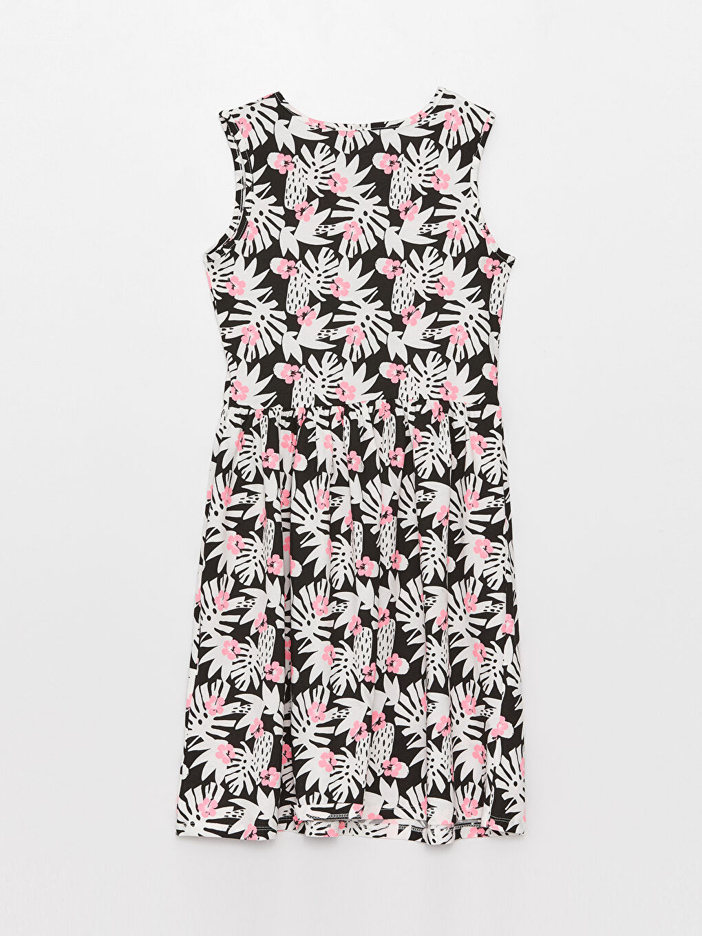 Siyah Bisiklet Yaka Desenli Kız Çocuk Elbise-1