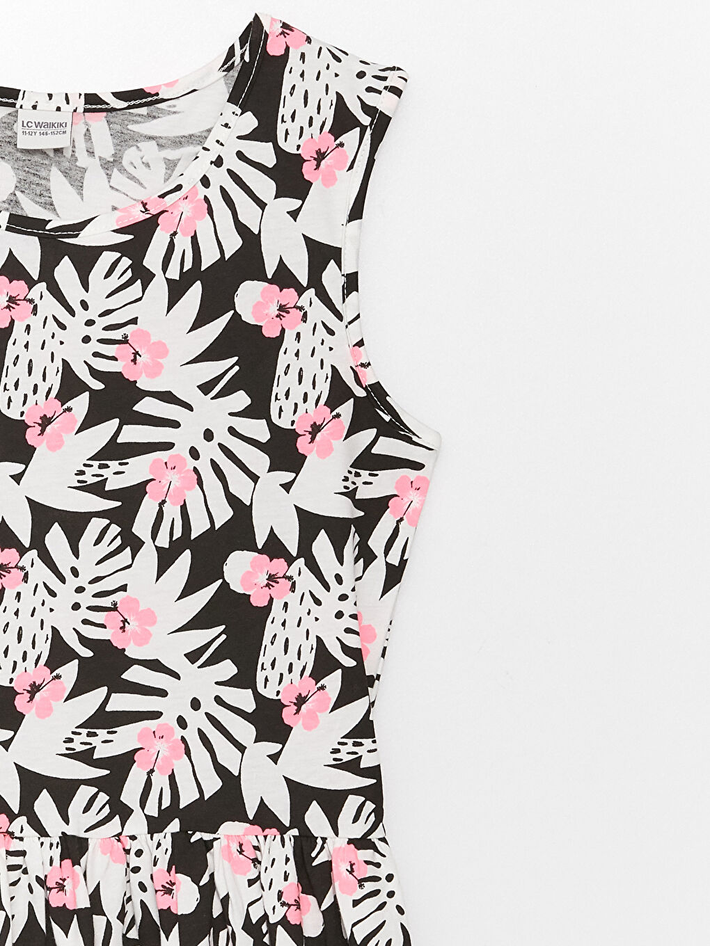 Siyah Bisiklet Yaka Desenli Kız Çocuk Elbise-2