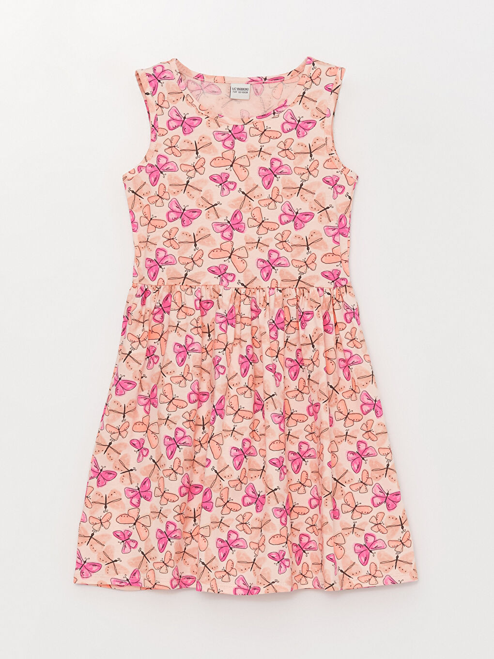 Pembe Bisiklet Yaka Desenli Kız Çocuk Elbise