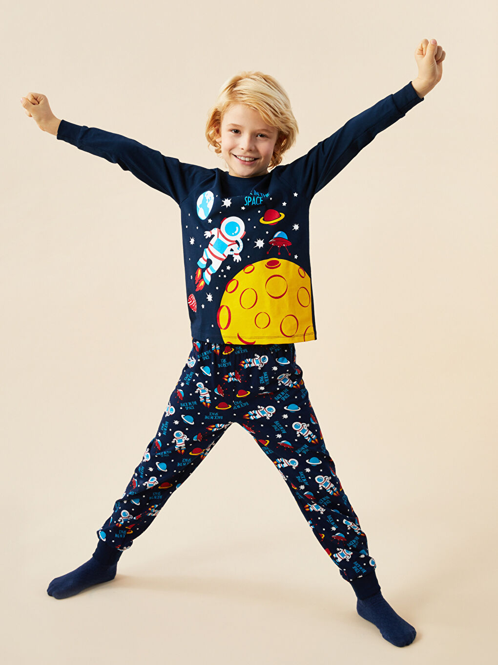 Пижамный комплект с круглым вырезом, с принтом, с длинным рукавом для мальчиков-2