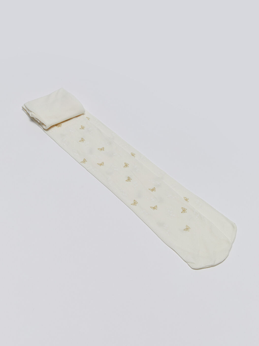 Ekru Desenli Kız Çocuk İnce Külotlu Çorap