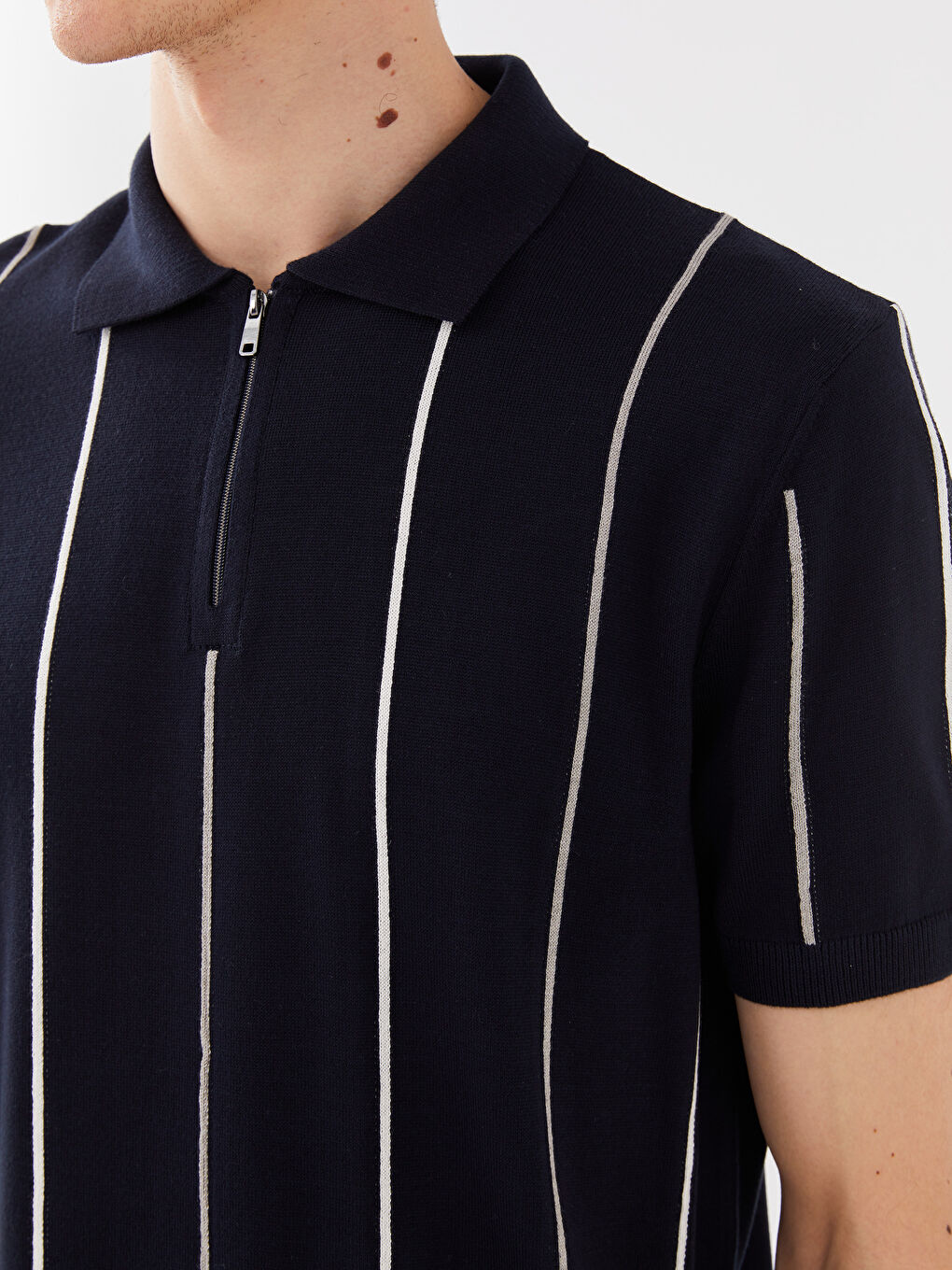 Polo Neck Short Sleeve Striped Men's Knitwear Sweater -S30987Z8-RFH