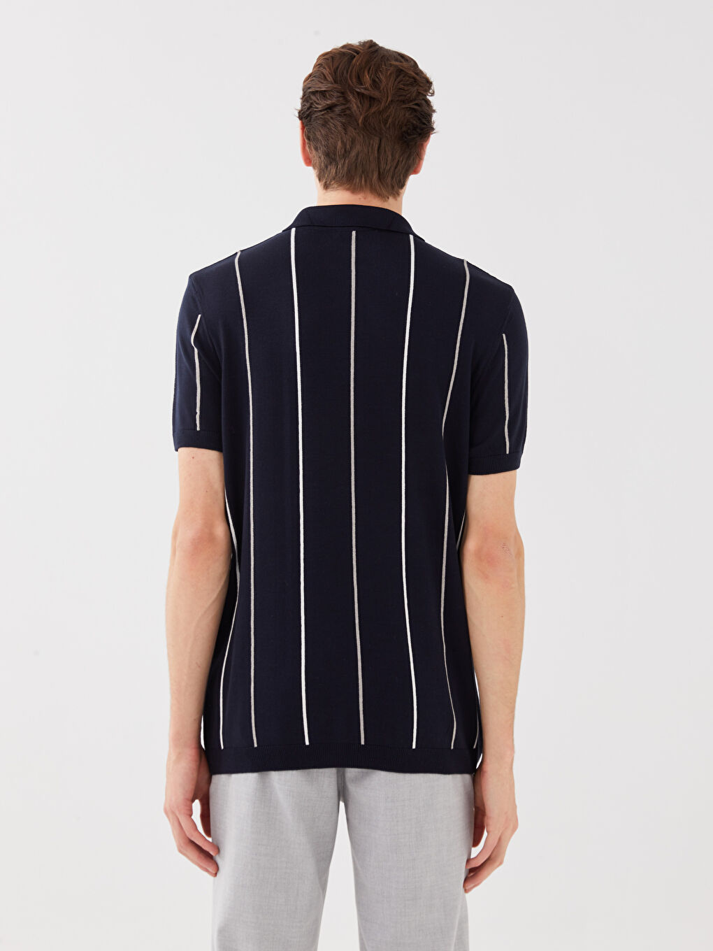 Polo Neck Short Sleeve Striped Men's Knitwear Sweater -S30987Z8-RFH