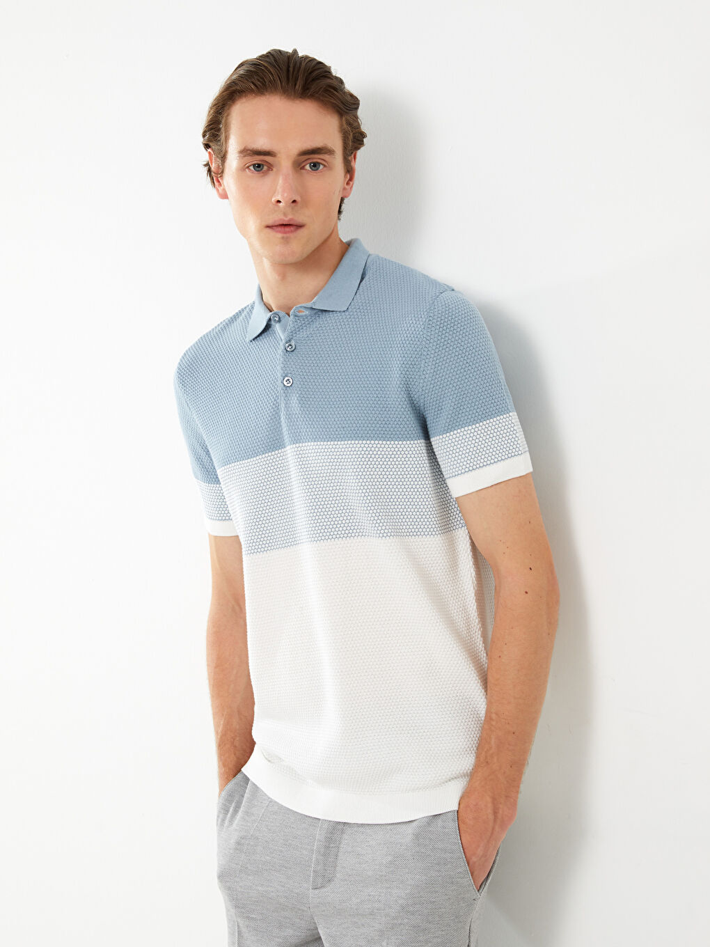 Polo Collar Short Sleeve Color Block Men's Sweater -S30991Z8-J0M