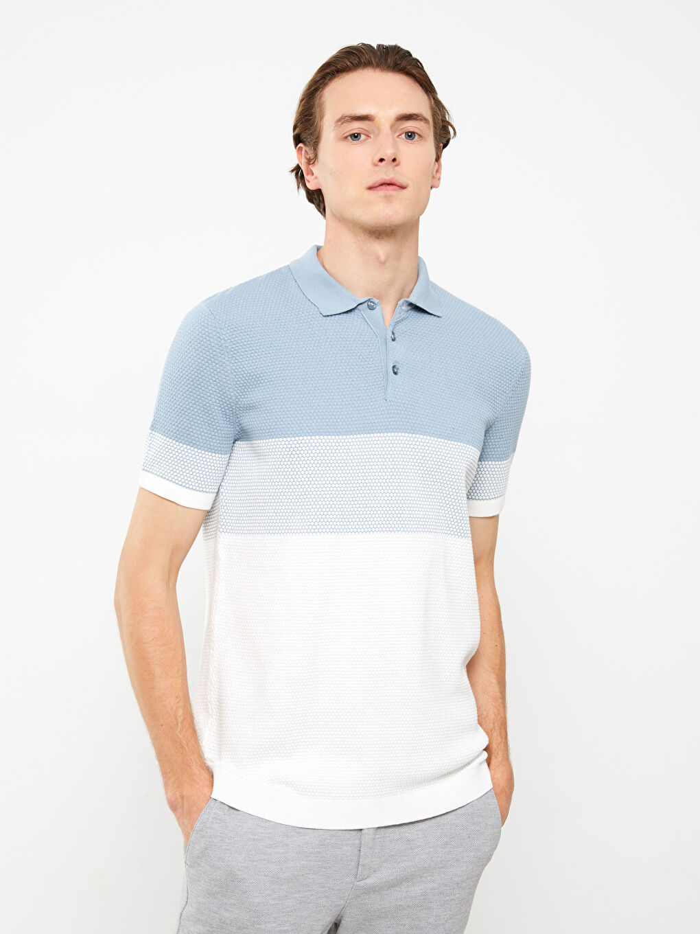 Polo Collar Short Sleeve Color Block Men's Sweater -S30991Z8-J0M
