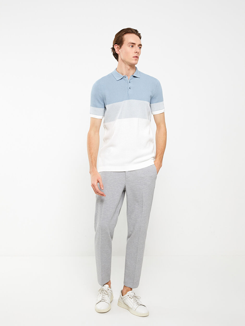 Polo Collar Short Sleeve Color Block Men's Sweater -S30991Z8-J0M
