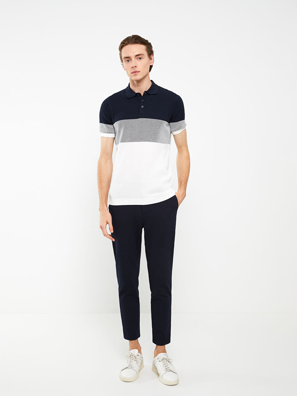 Pulover pentru Bărbați cu Guler Polo, Mânecă Scurtă, Bloc de Culoare