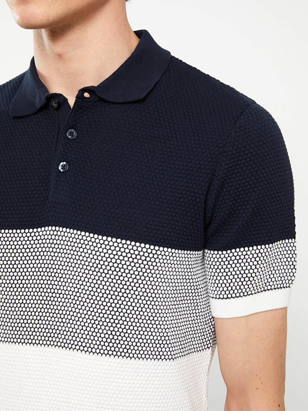 Pulover pentru Bărbați cu Guler Polo, Mânecă Scurtă, Bloc de Culoare-3