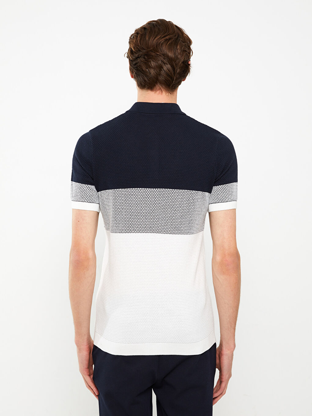 Pulover pentru Bărbați cu Guler Polo, Mânecă Scurtă, Bloc de Culoare-4