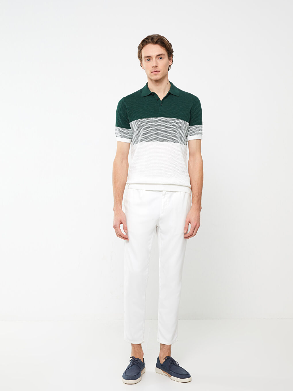 Pulover pentru Bărbați cu Guler Polo, Mânecă Scurtă, Bloc de Culoare-2