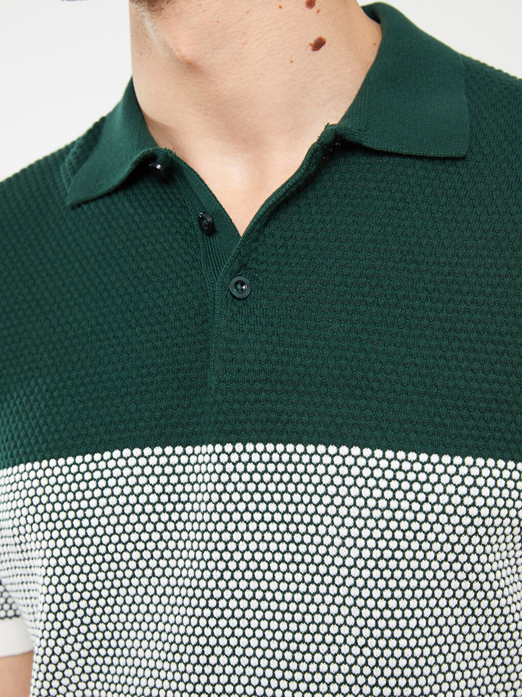 Pulover pentru Bărbați cu Guler Polo, Mânecă Scurtă, Bloc de Culoare-3