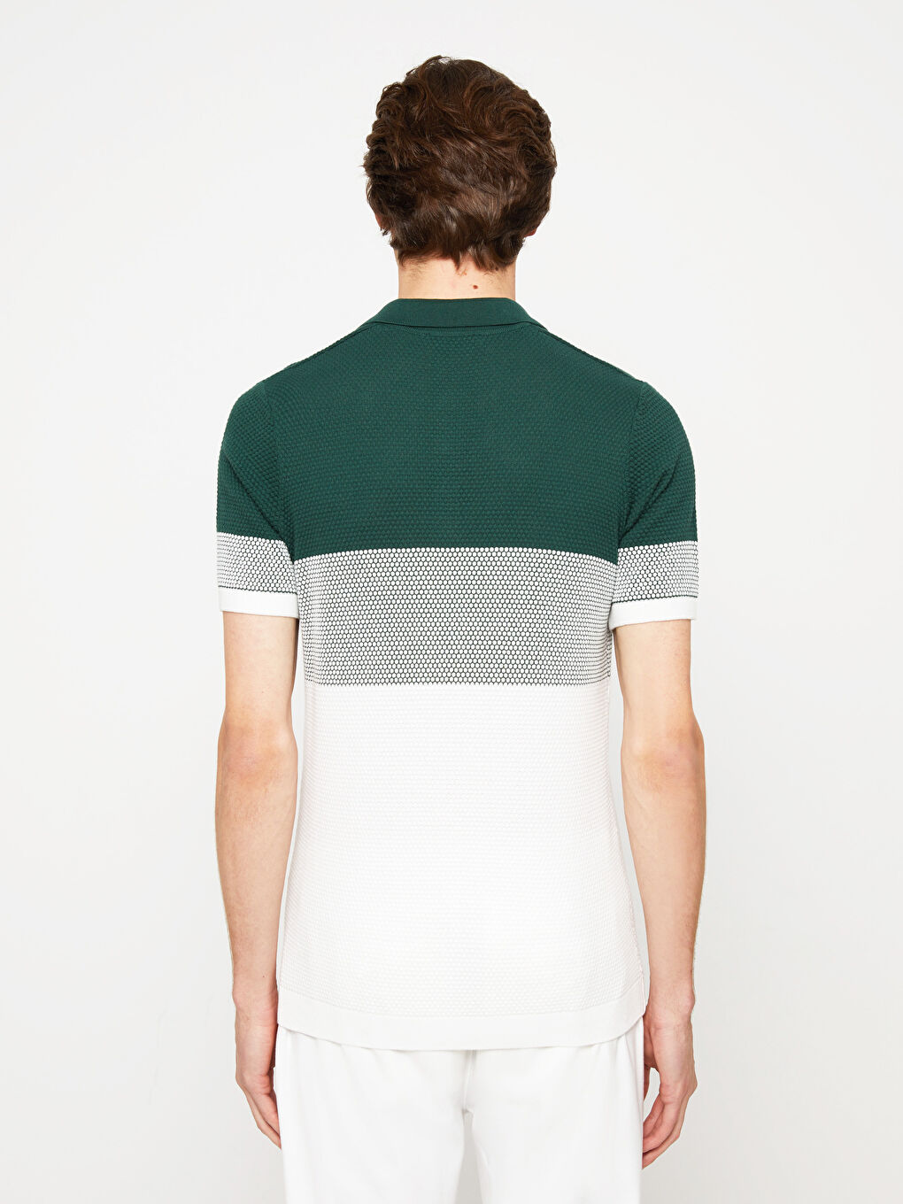 Pulover pentru Bărbați cu Guler Polo, Mânecă Scurtă, Bloc de Culoare-4