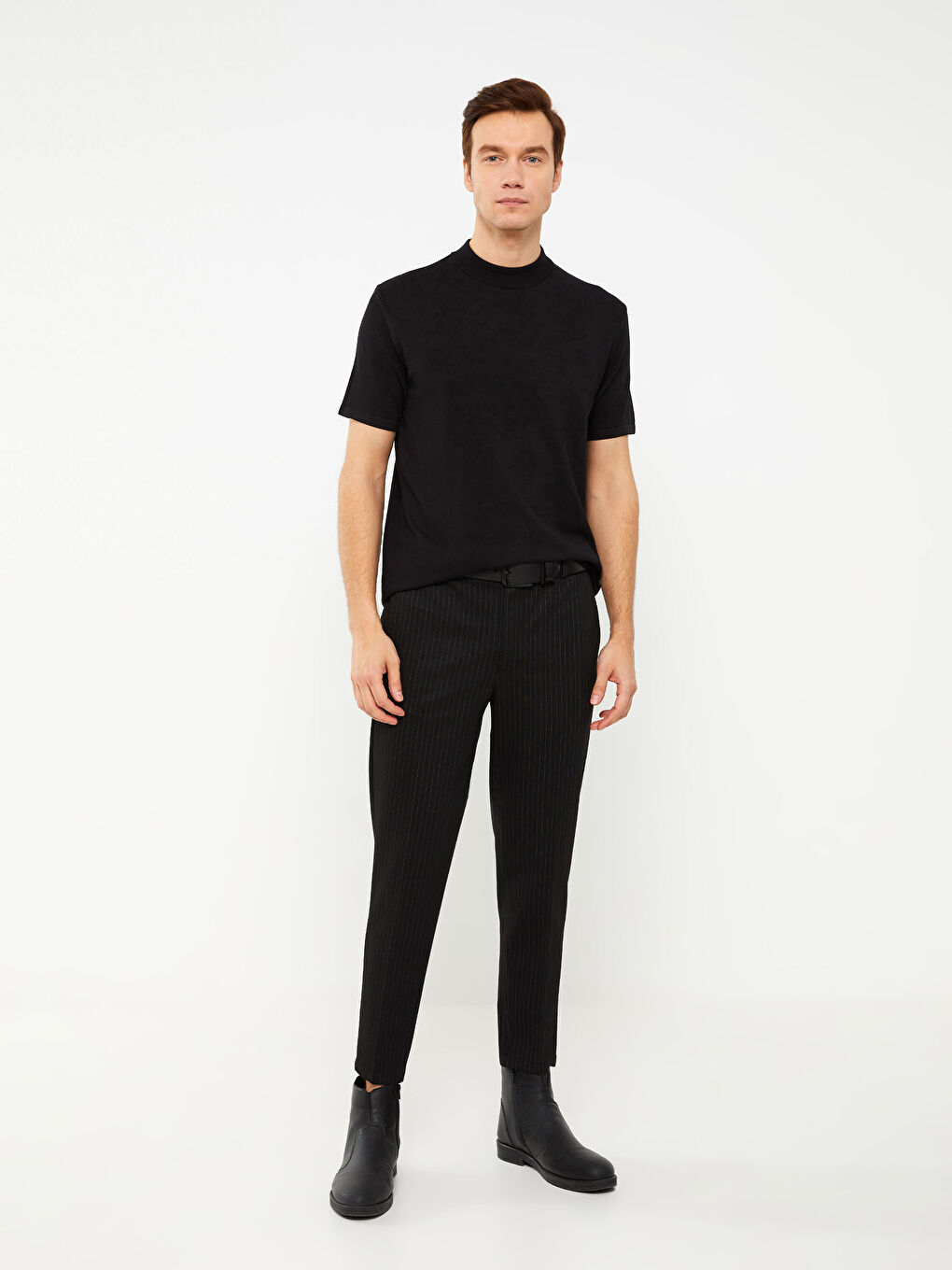 Свитер из трикотажа с коротким рукавом и стоячим воротником для мужчин-2