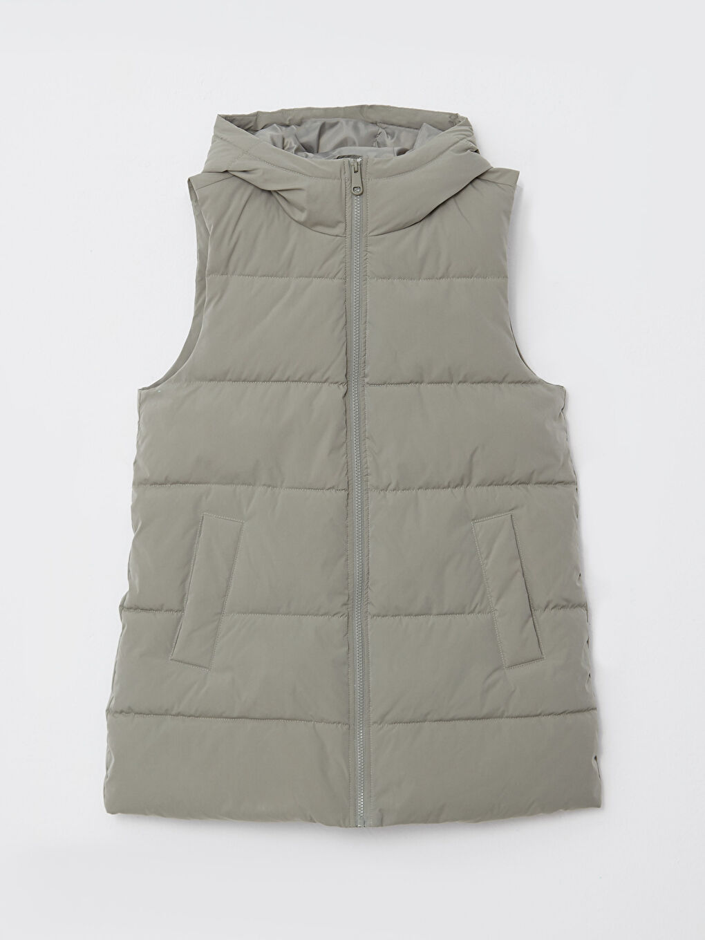 Yeşil Kadın Kapüşonlu Düz Şişme Yelek-6