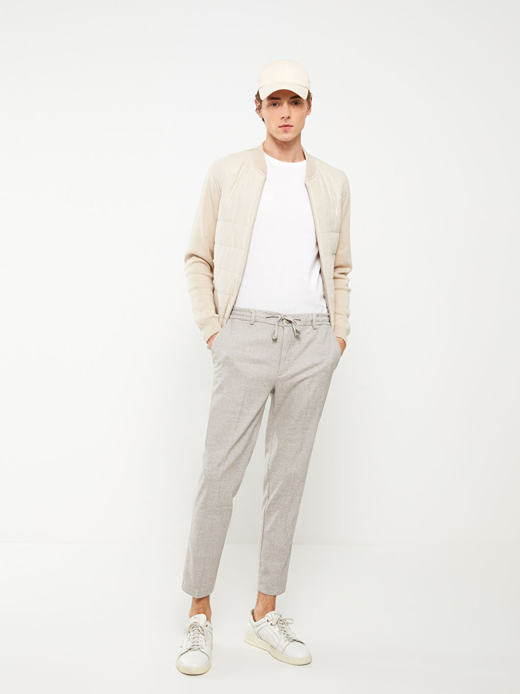 Slim Fit Men's Trousers with Tie Waist Detail -S31025Z8-RNQ