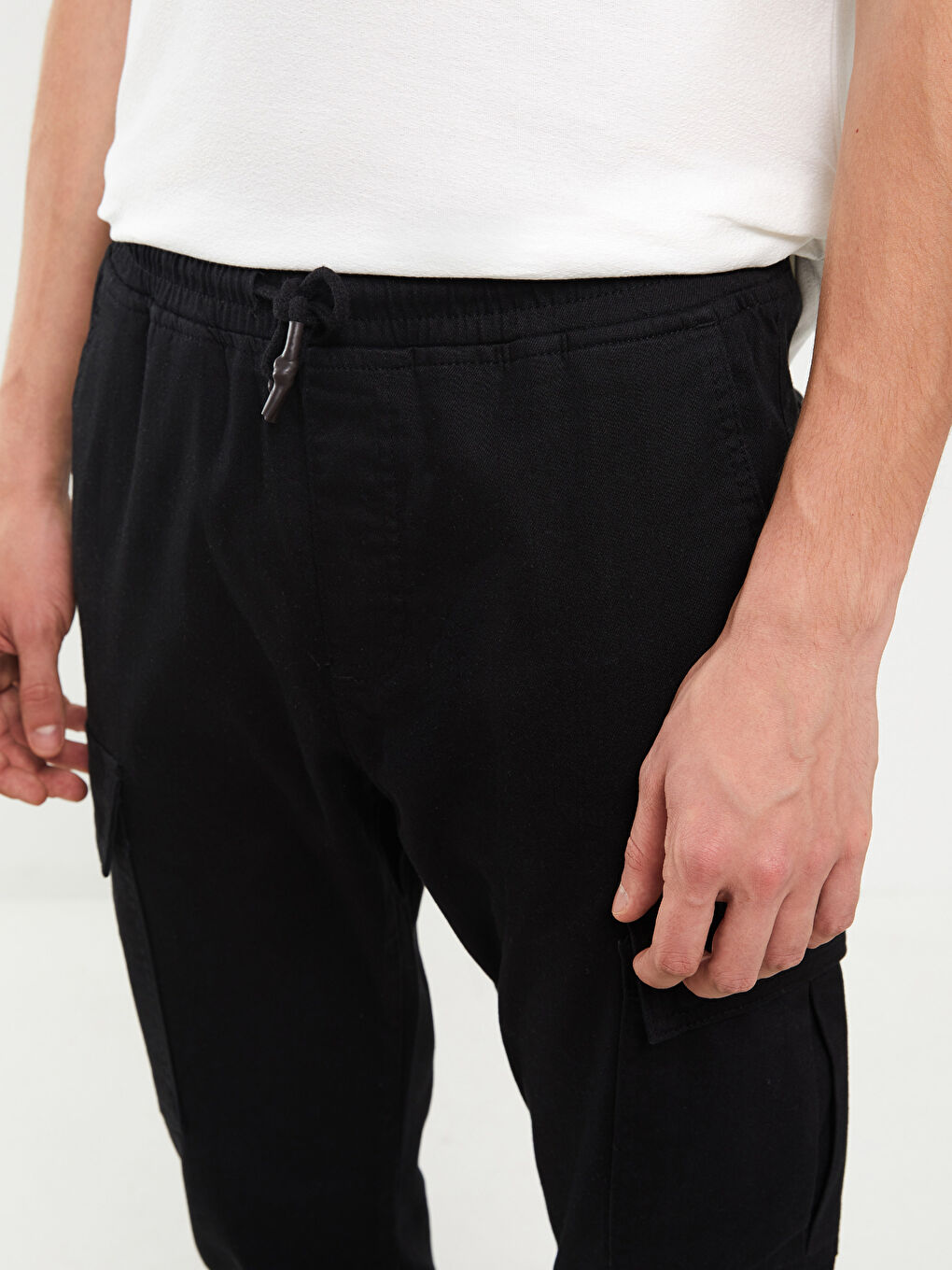 Siyah Slim Fit Gabardin Erkek Kargo Pantolon-2