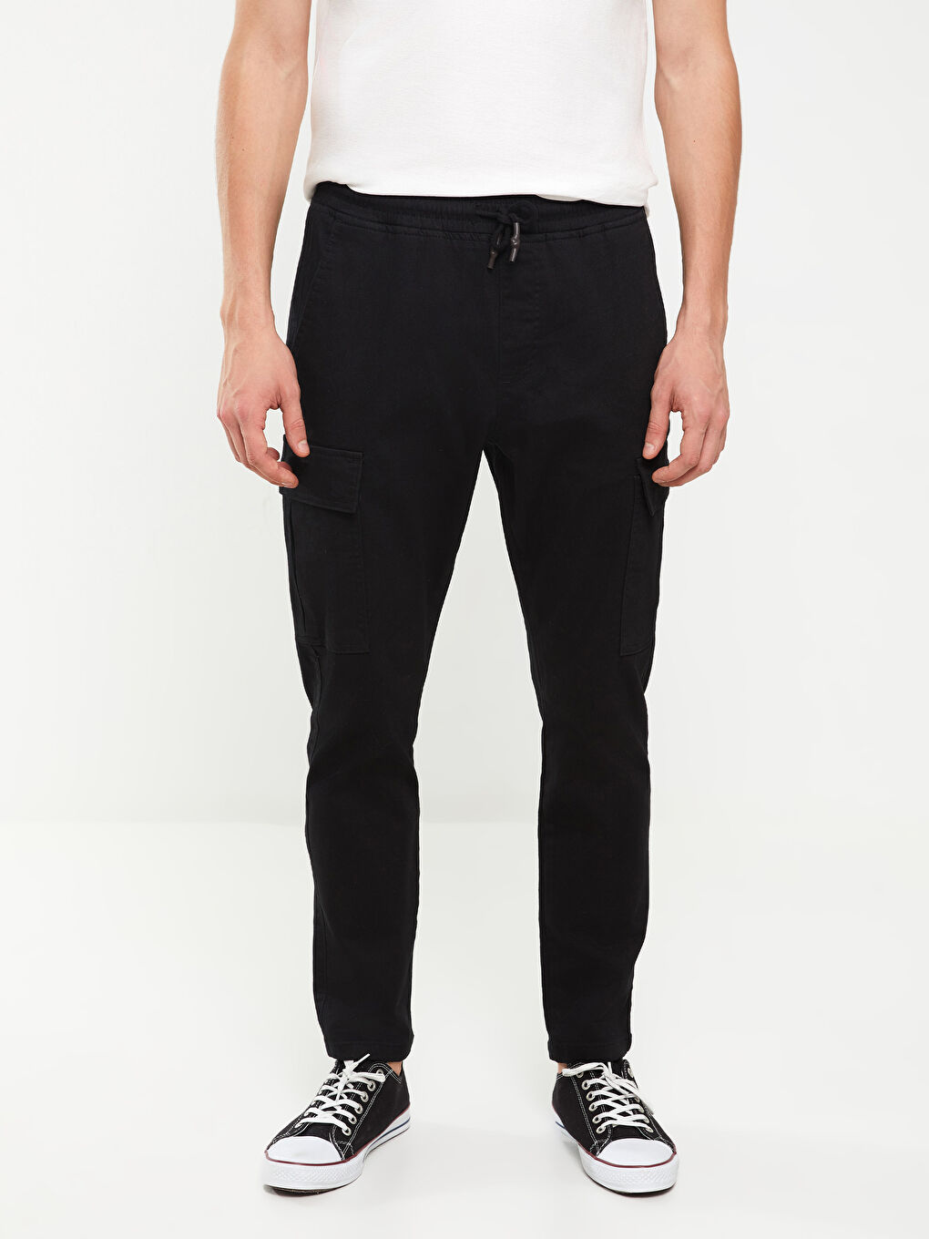 Siyah Slim Fit Gabardin Erkek Kargo Pantolon-3