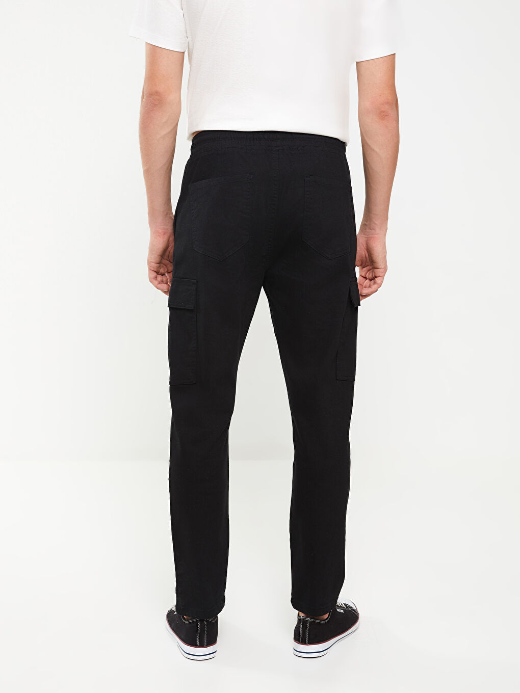 Siyah Slim Fit Gabardin Erkek Kargo Pantolon-4