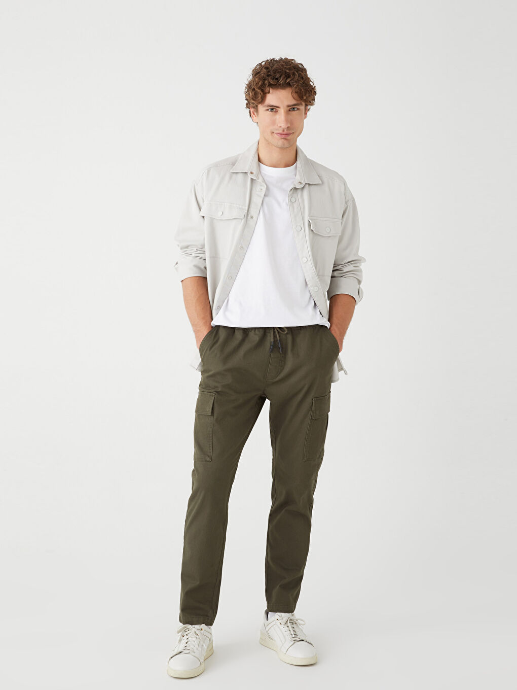 Haki Slim Fit Gabardin Erkek Kargo Pantolon