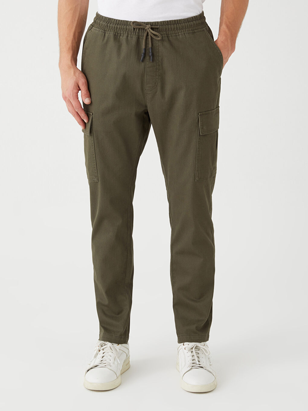Haki Slim Fit Gabardin Erkek Kargo Pantolon-2
