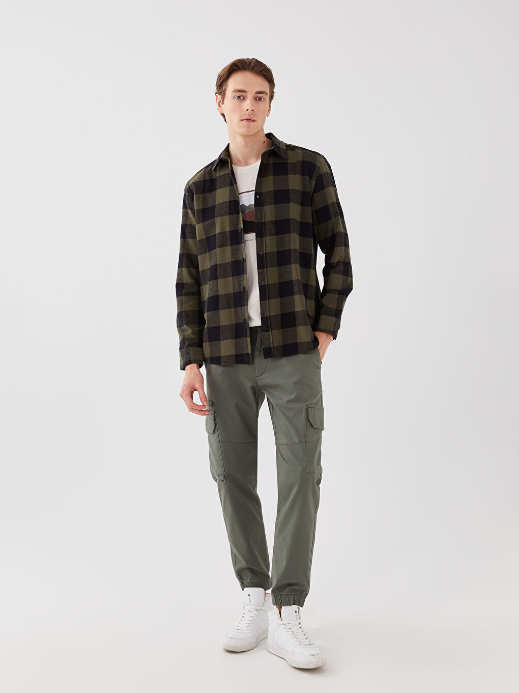 Haki Standart Kalıp Gabardin Erkek Kargo Pantolon