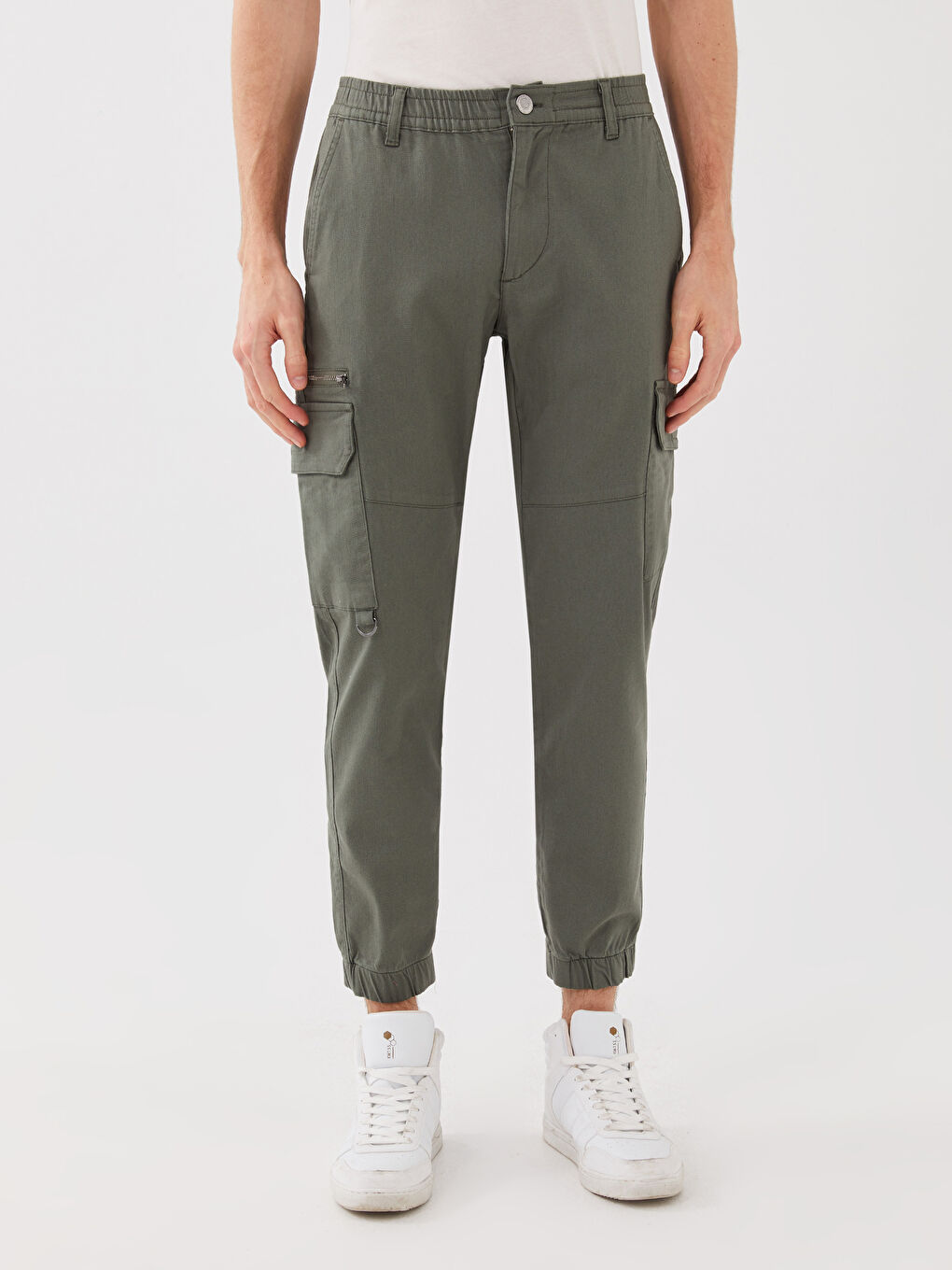 Haki Standart Kalıp Gabardin Erkek Kargo Pantolon-2