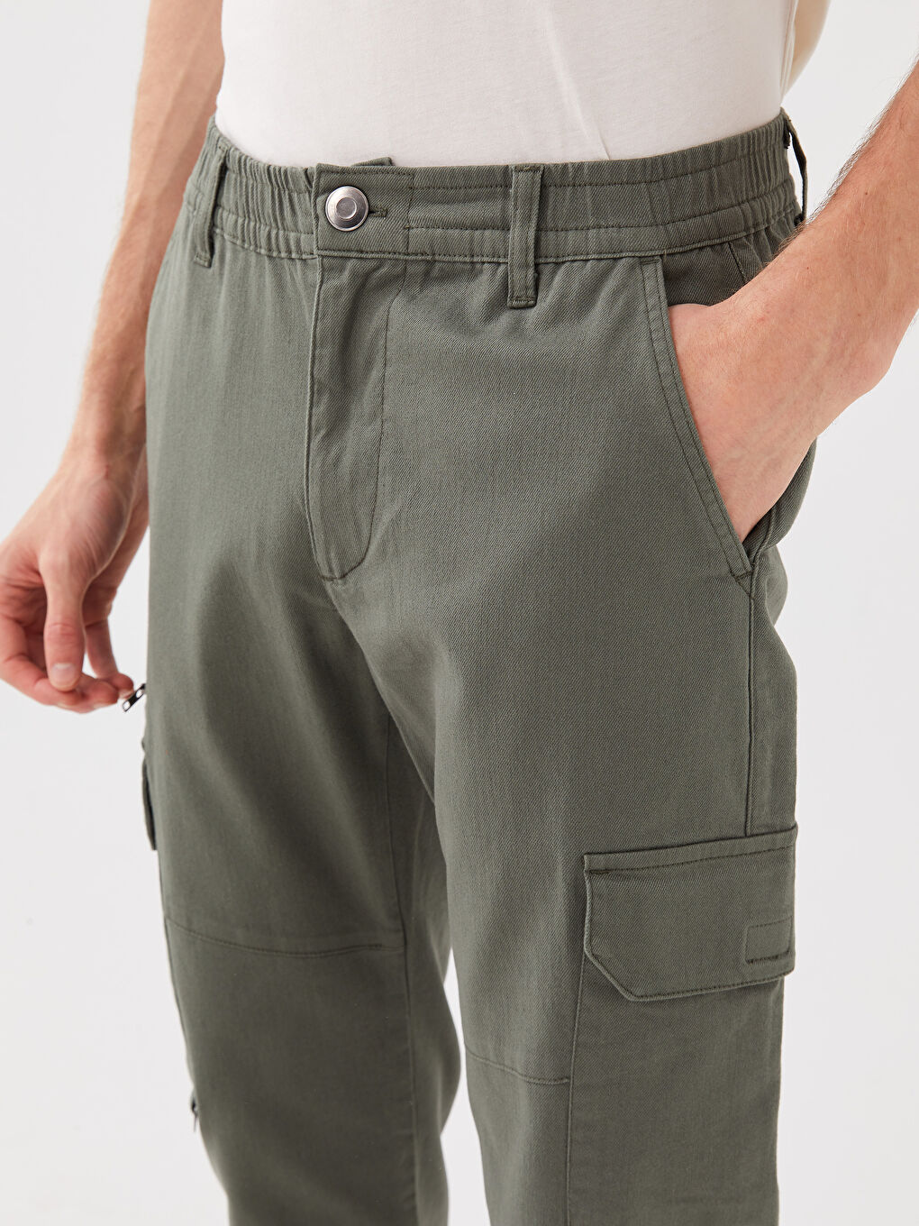 Haki Standart Kalıp Gabardin Erkek Kargo Pantolon-4