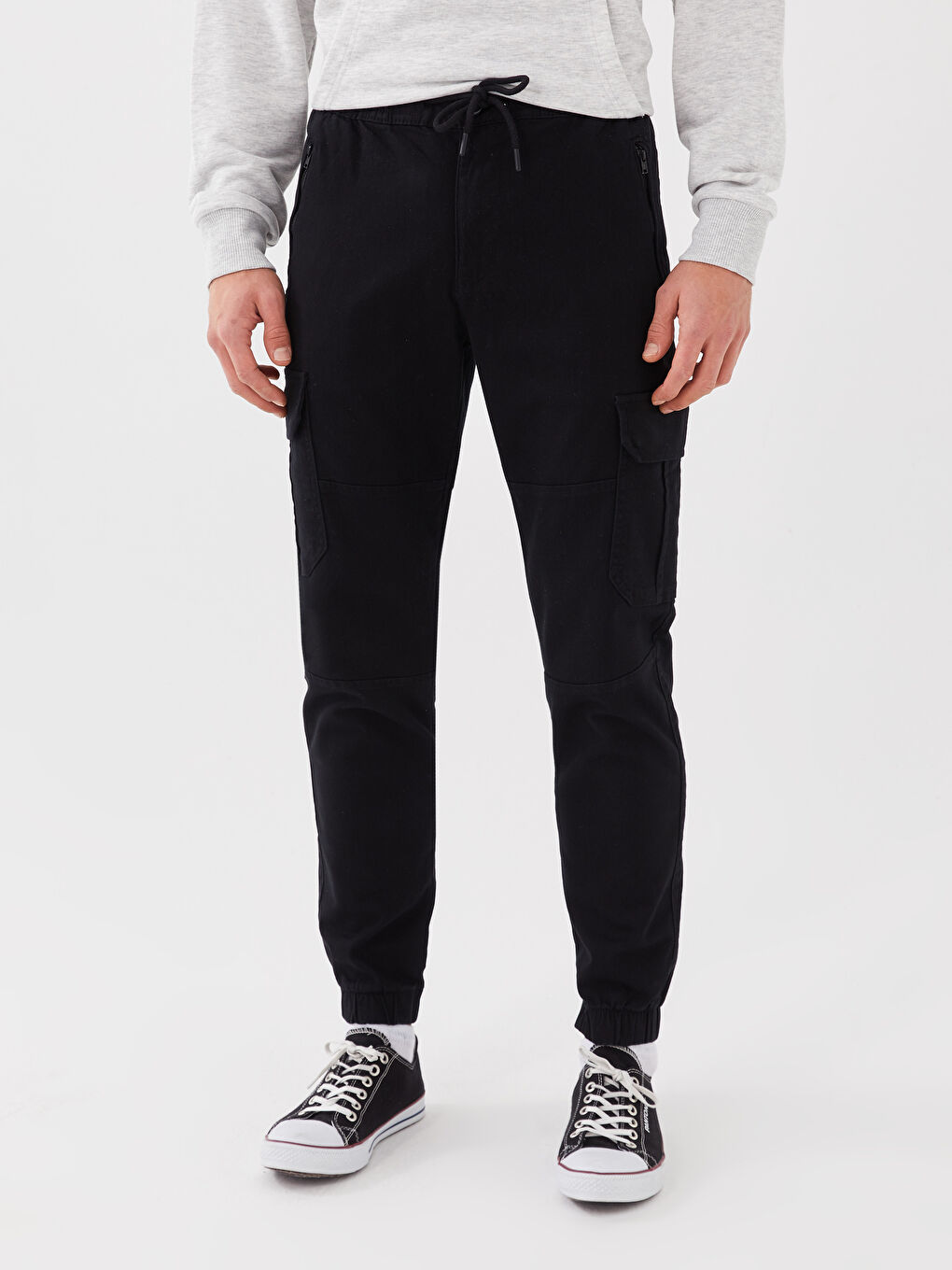 Siyah Slim Fit Gabardin Erkek Jogger Pantolon-2