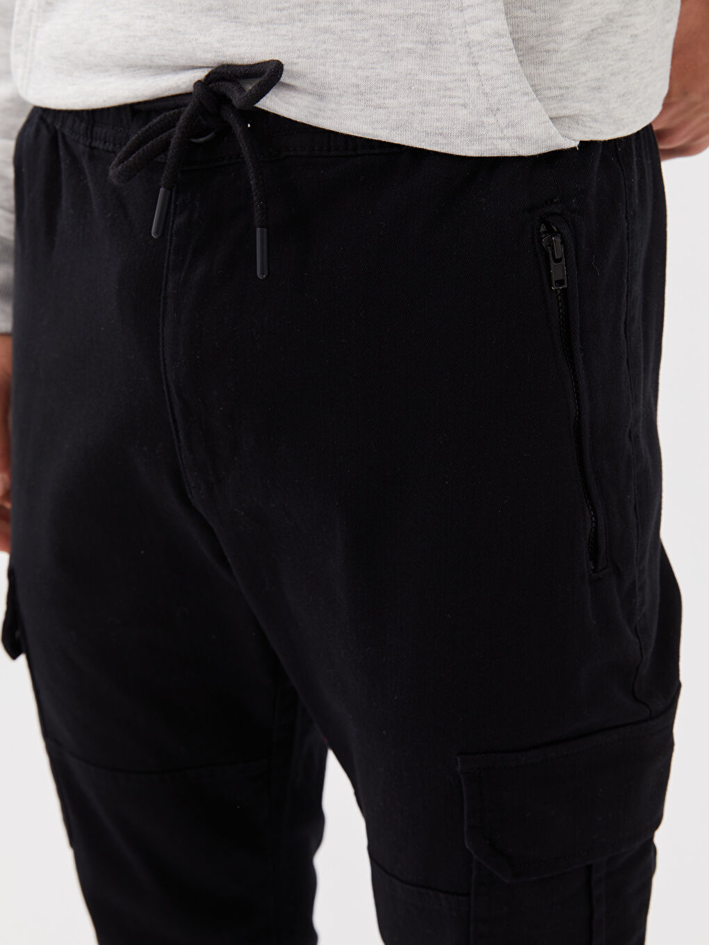 Siyah Slim Fit Gabardin Erkek Jogger Pantolon-4