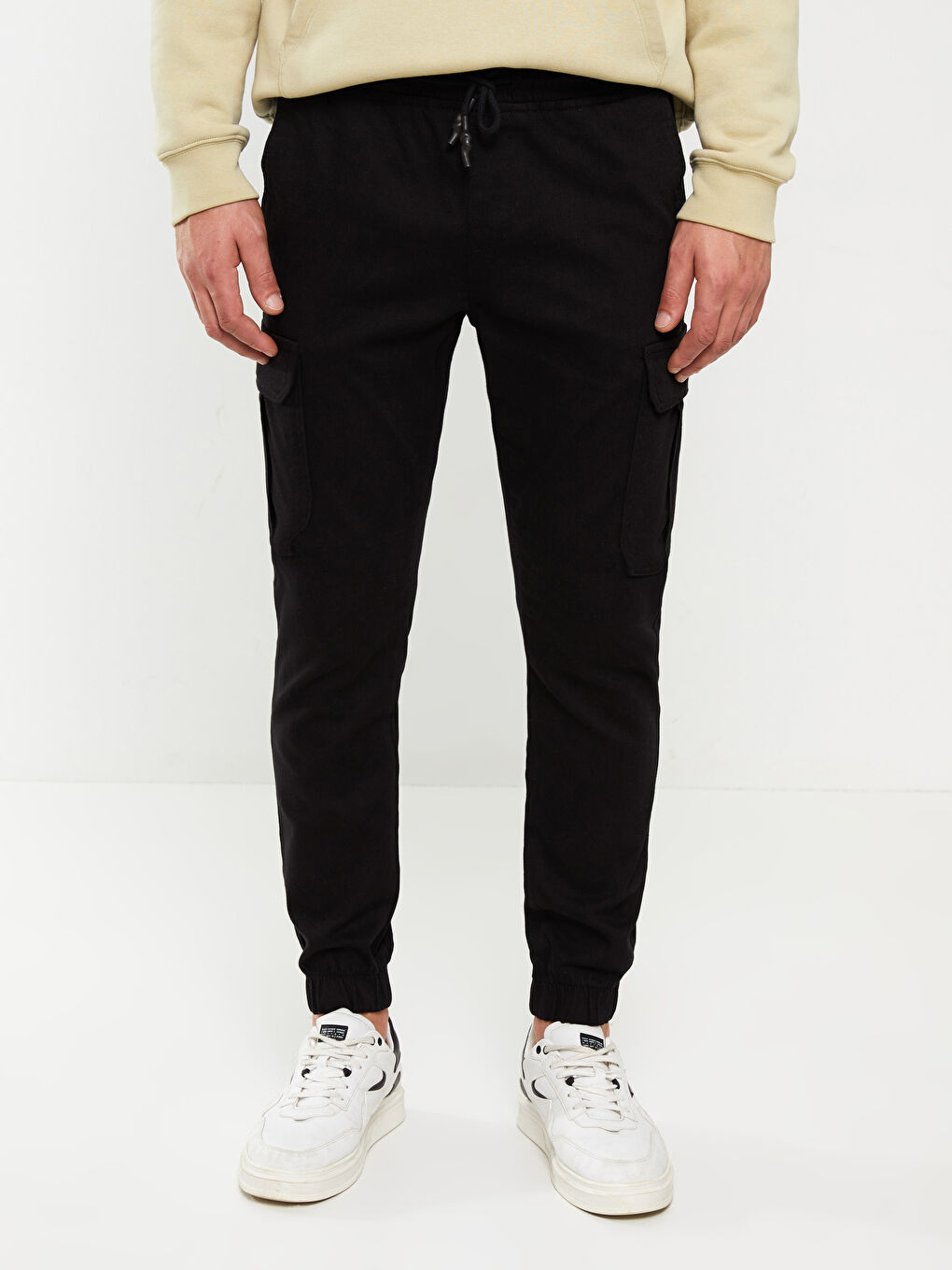 Siyah Slim Fit Gabardin Erkek Jogger Pantolon-2