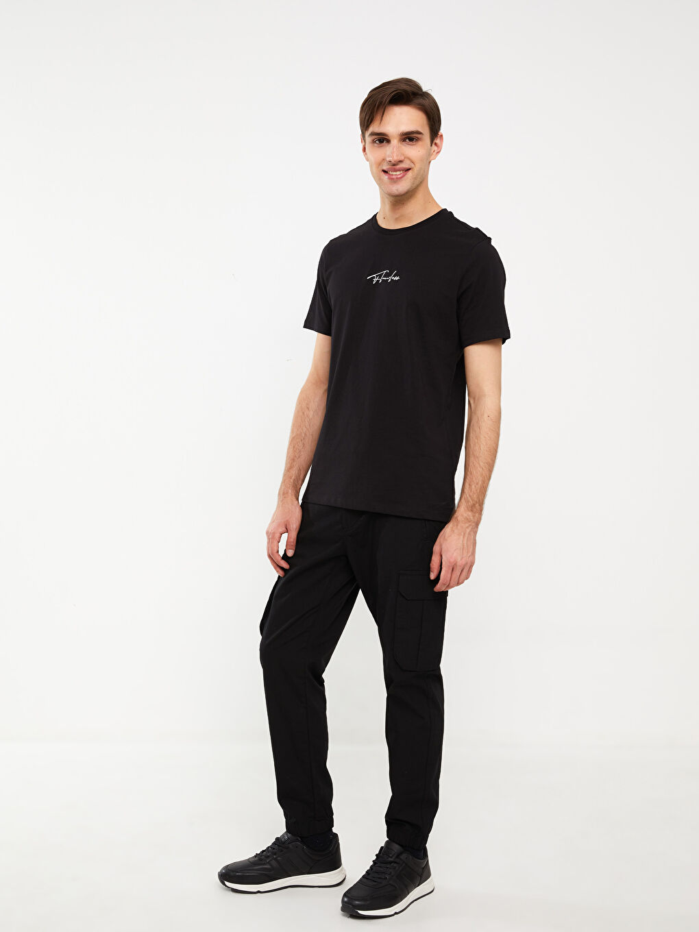 Siyah Standart Kalıp Erkek Kargo Pantolon-1