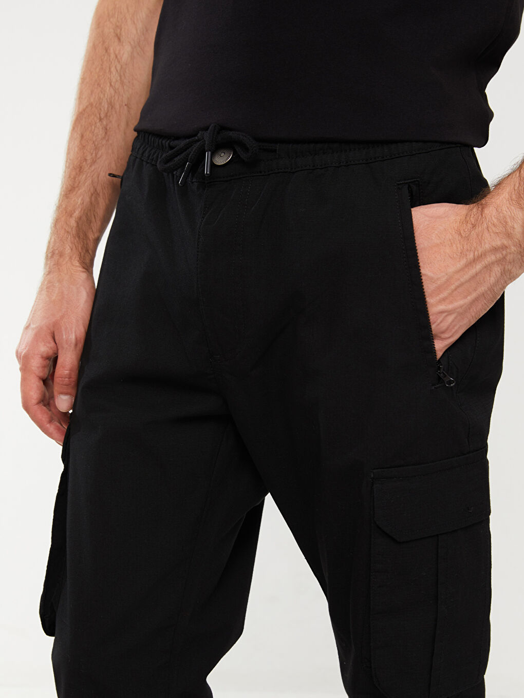 Siyah Standart Kalıp Erkek Kargo Pantolon-2