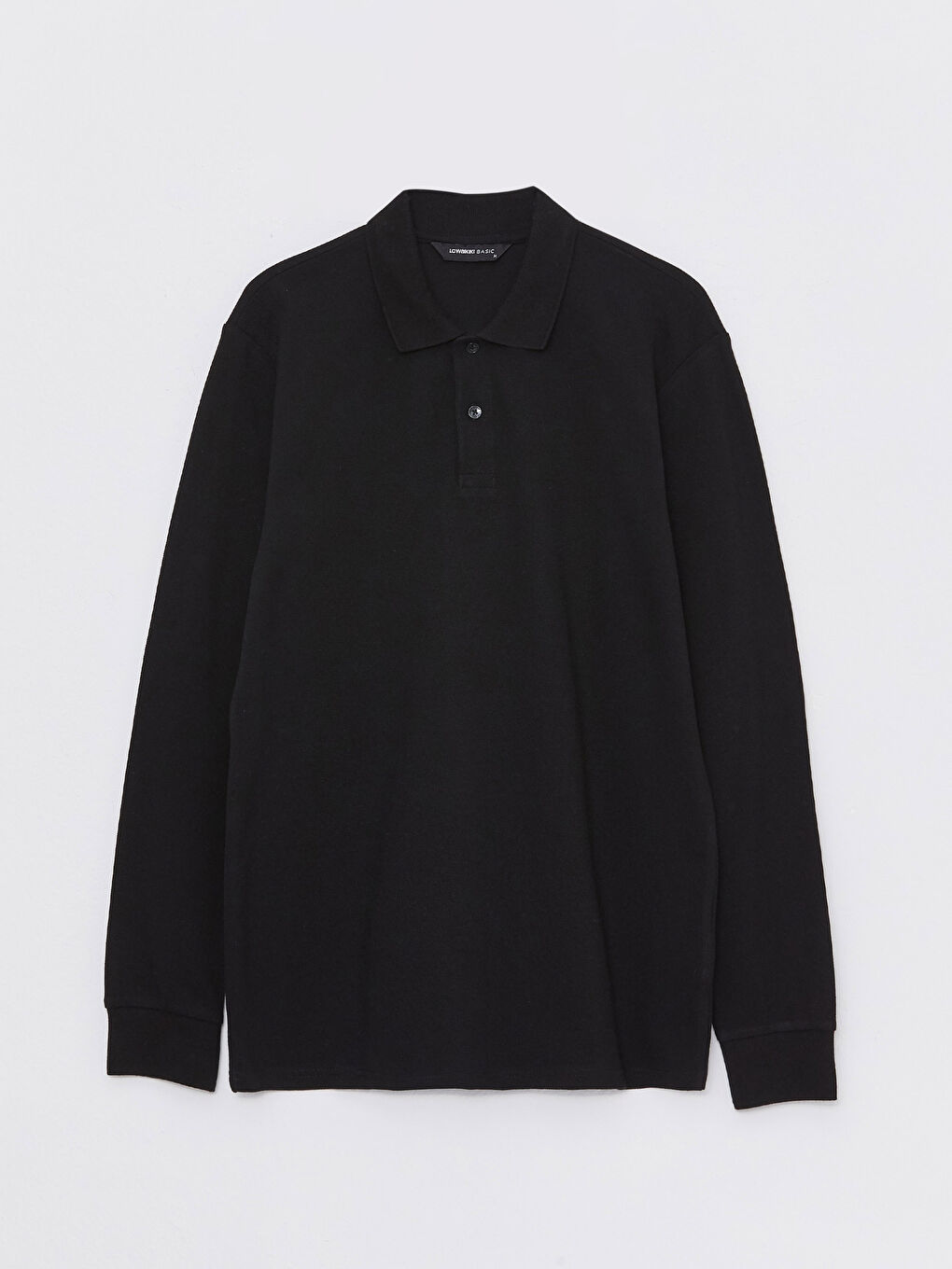 Siyah Polo Yaka Uzun Kollu Pike Erkek Tişört