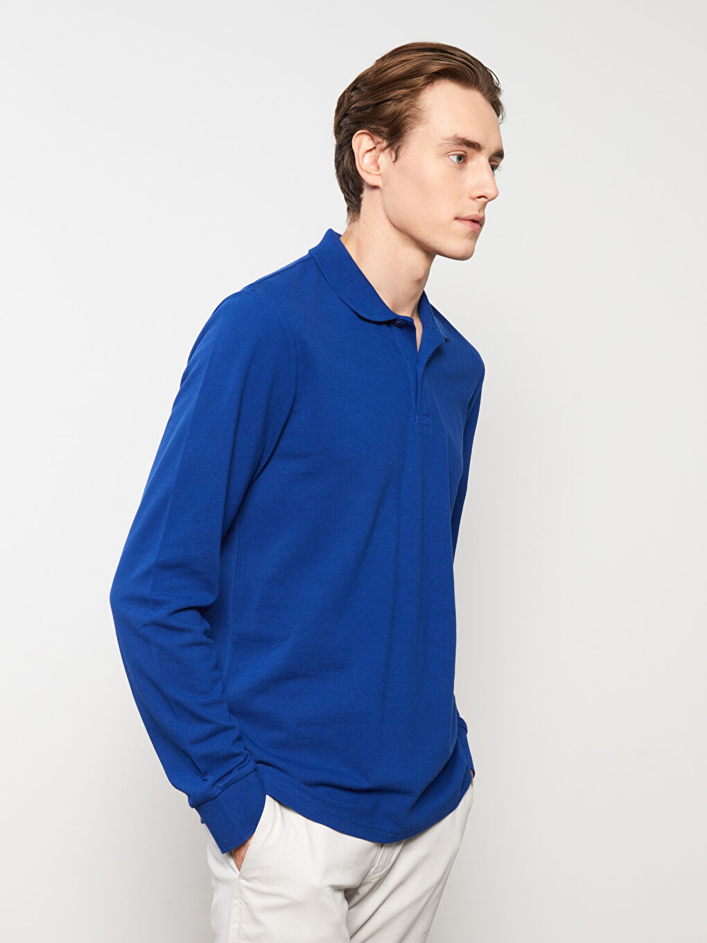 Lacivert Polo Yaka Uzun Kollu Pike Erkek Tişört