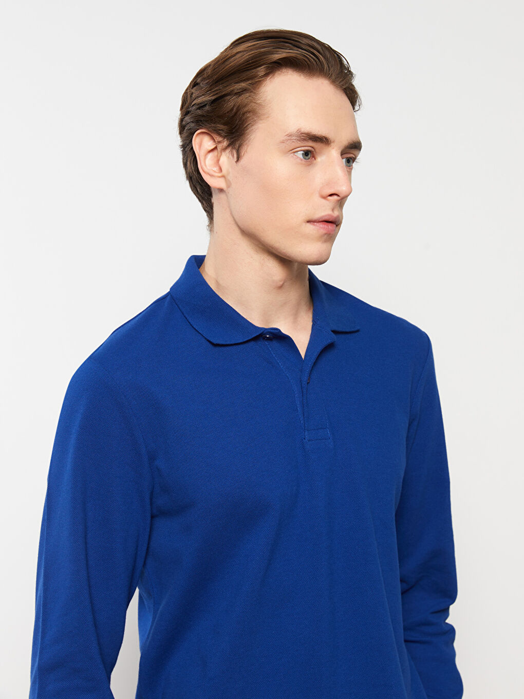 Lacivert Polo Yaka Uzun Kollu Pike Erkek Tişört-3