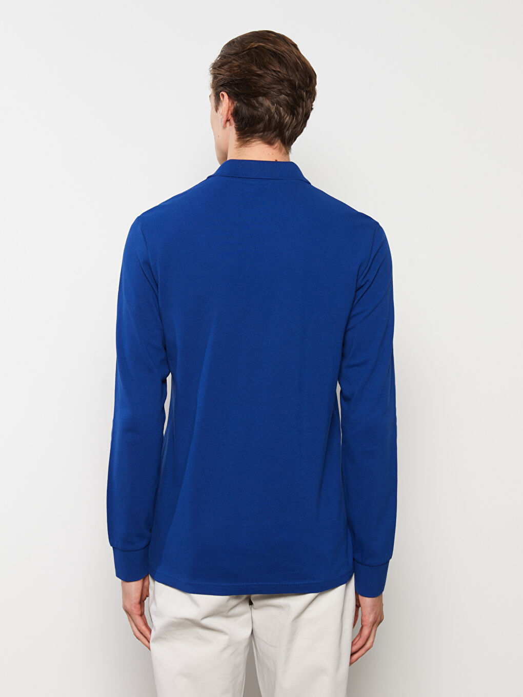 Lacivert Polo Yaka Uzun Kollu Pike Erkek Tişört-4