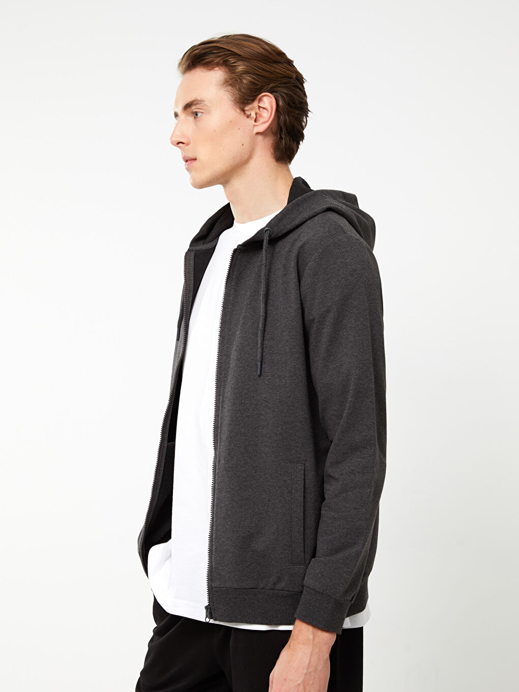 LCWAIKIKI Basic Hooded Long Sleeve Men's Sports Cardigan -S31064Z8-D5D