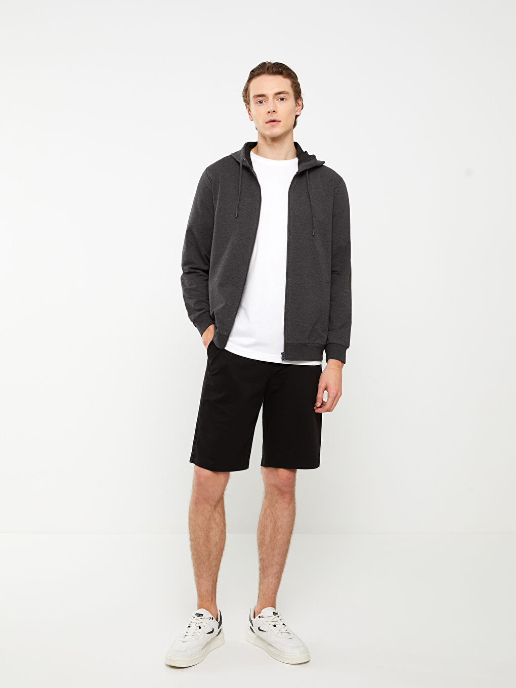 LCWAIKIKI Basic Hooded Long Sleeve Men's Sports Cardigan -S31064Z8-D5D