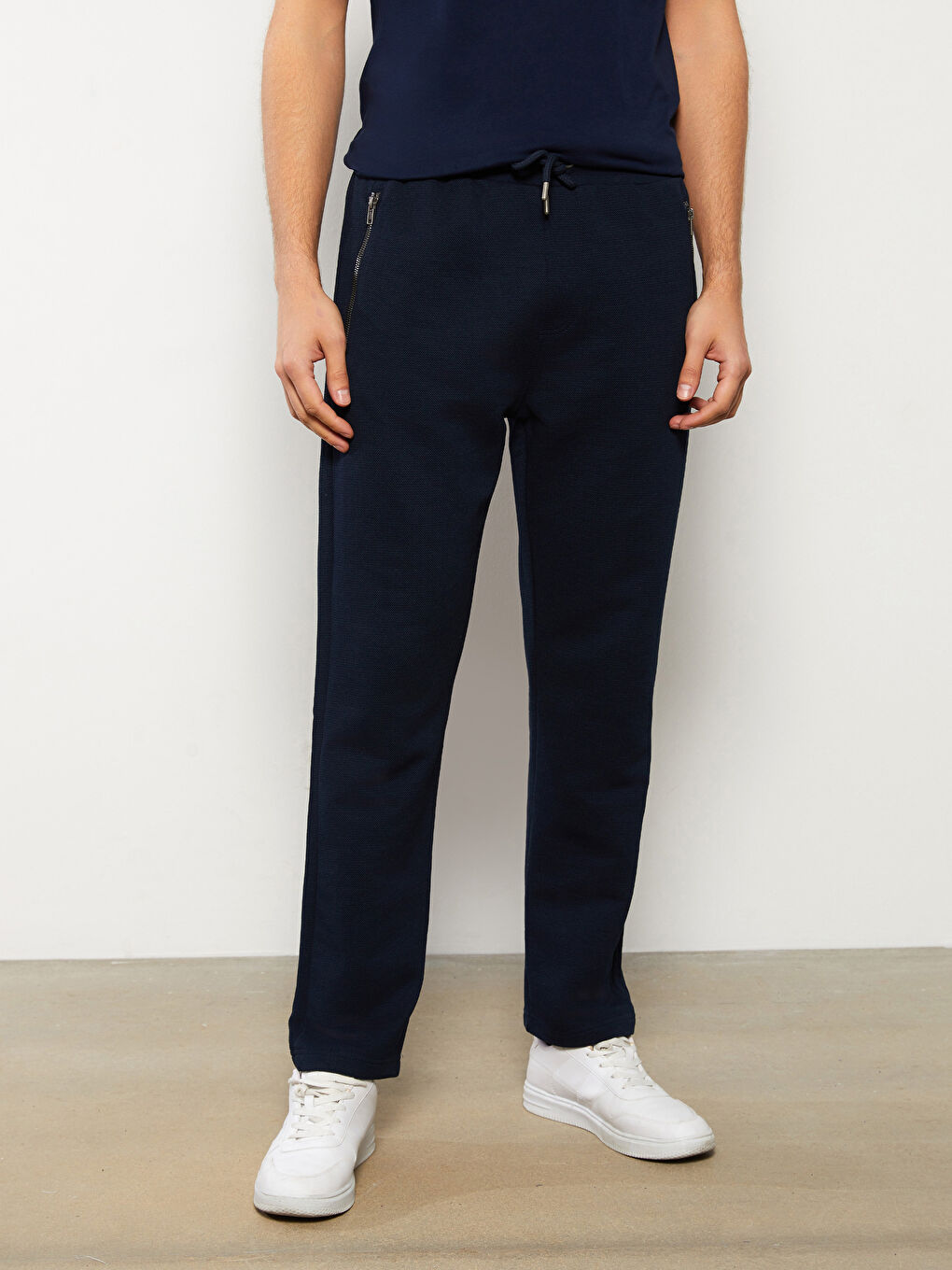 Lacivert Standart Kalıp Pike Erkek Eşofman Altı-3