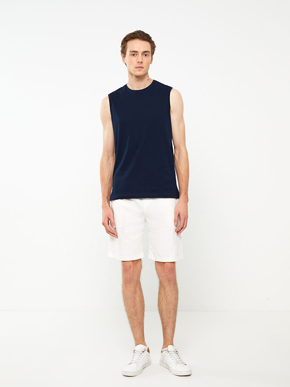 Ekru Slim Fit Örme Erkek Şort-1