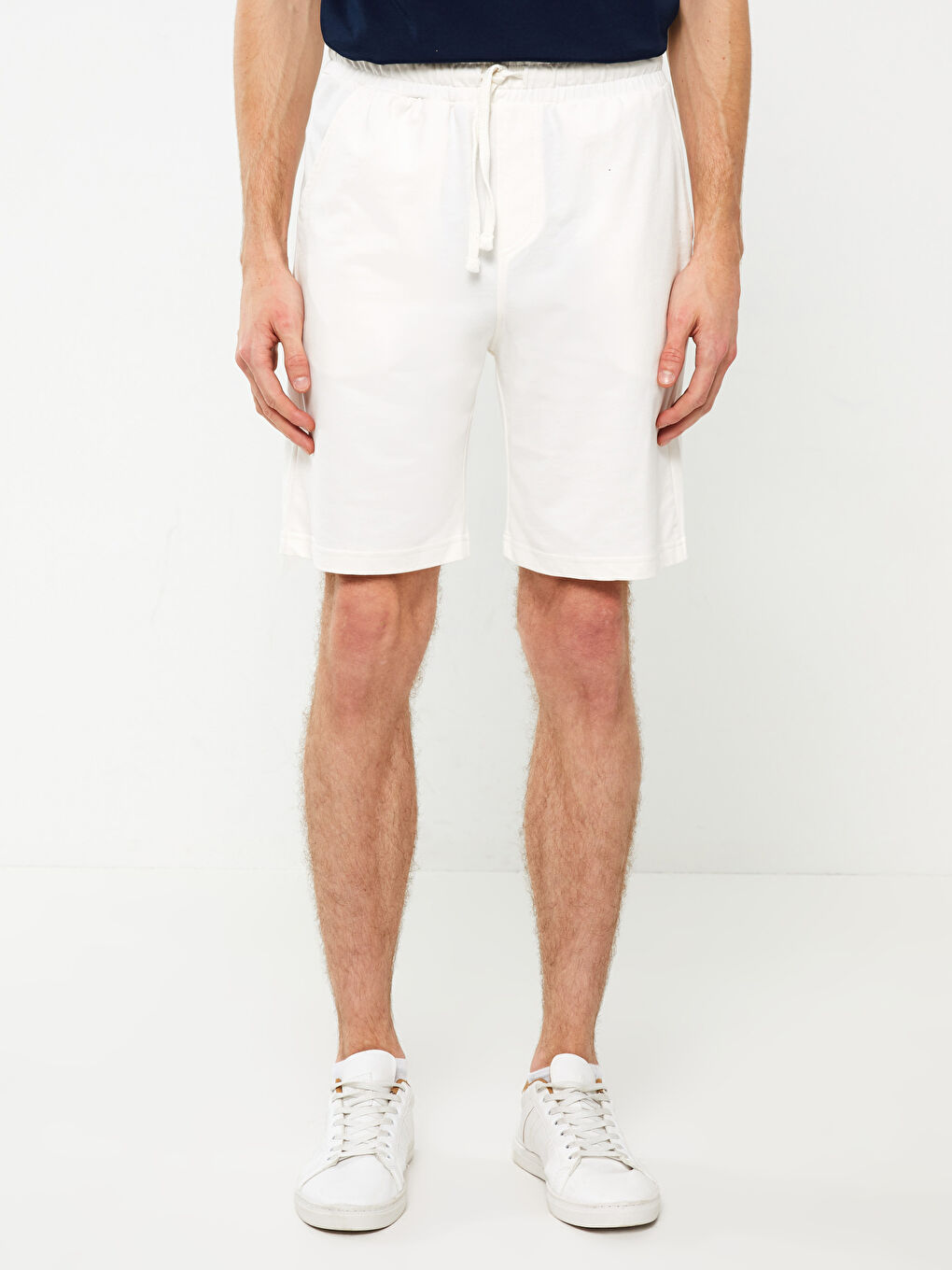 Ekru Slim Fit Örme Erkek Şort-2