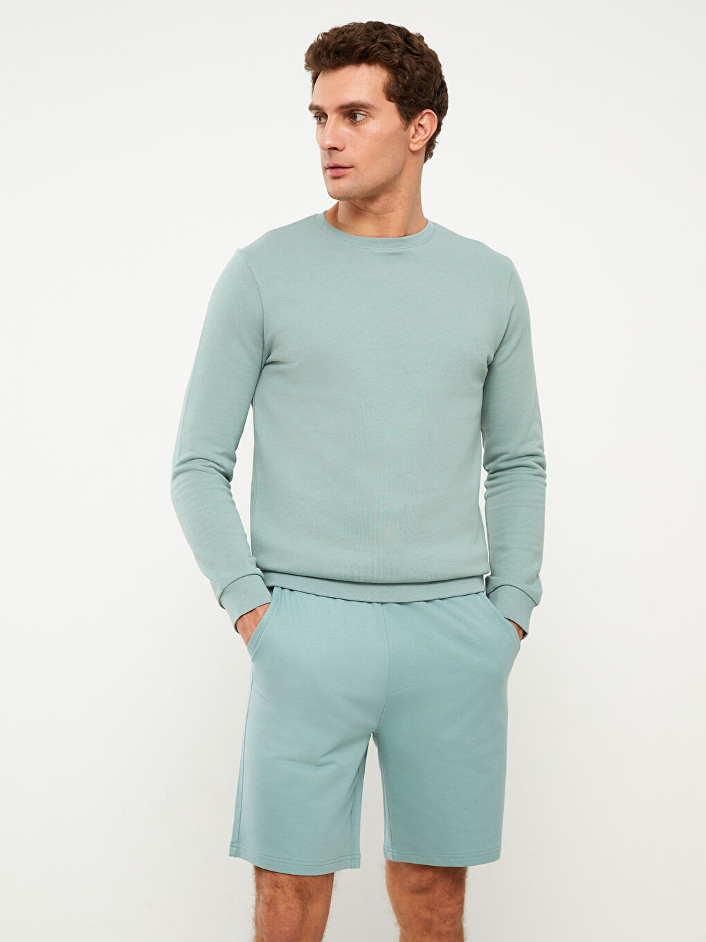 Yeşil Slim Fit Örme Erkek Şort-1